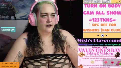 Snapshot of nevermakeawish chatting on February 13, 5:25 am Wishs Playground online show from February 13, 5:25 am